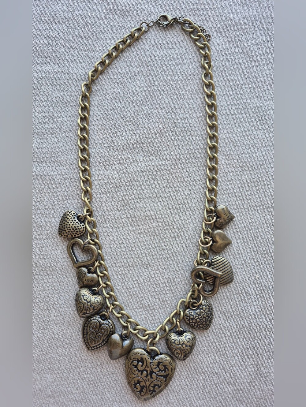Vintage-Inspired Brass Heart Charm Necklace - Gold Tone